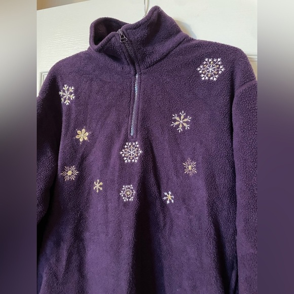 Premiere International Purple 1/4 Zip Fleece Snowflake Pull Over Size M 90s - Picture 3 of 6